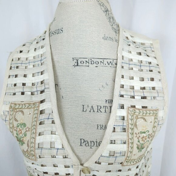 Vintage Life Style Vest Small Cottagecore Beige Cutout - Picture 2 of 9